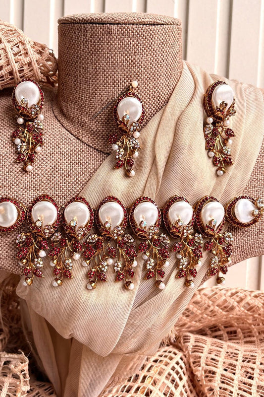 Maroon Metal Choker Necklace Online in Dubai UAE Abudhabi Ajman Sharjah