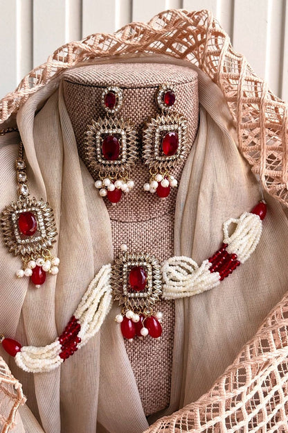Maroon Metal Choker Necklace Set Online in Dubai UAE Abudhabi Ajman Sharjah