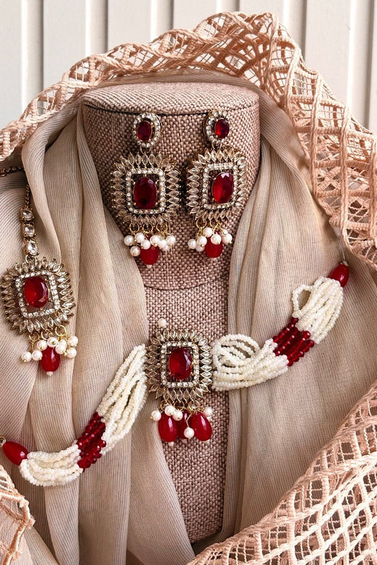 Maroon Metal Choker Necklace Set Online in Dubai UAE Abudhabi Ajman Sharjah