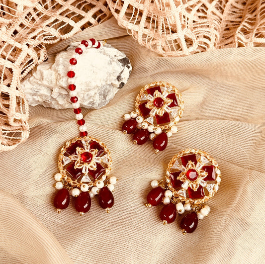 Maroon Metal Choker Necklace Set Online in KSA Riyadh Saudi Arabia Oman Bahrain Qatar