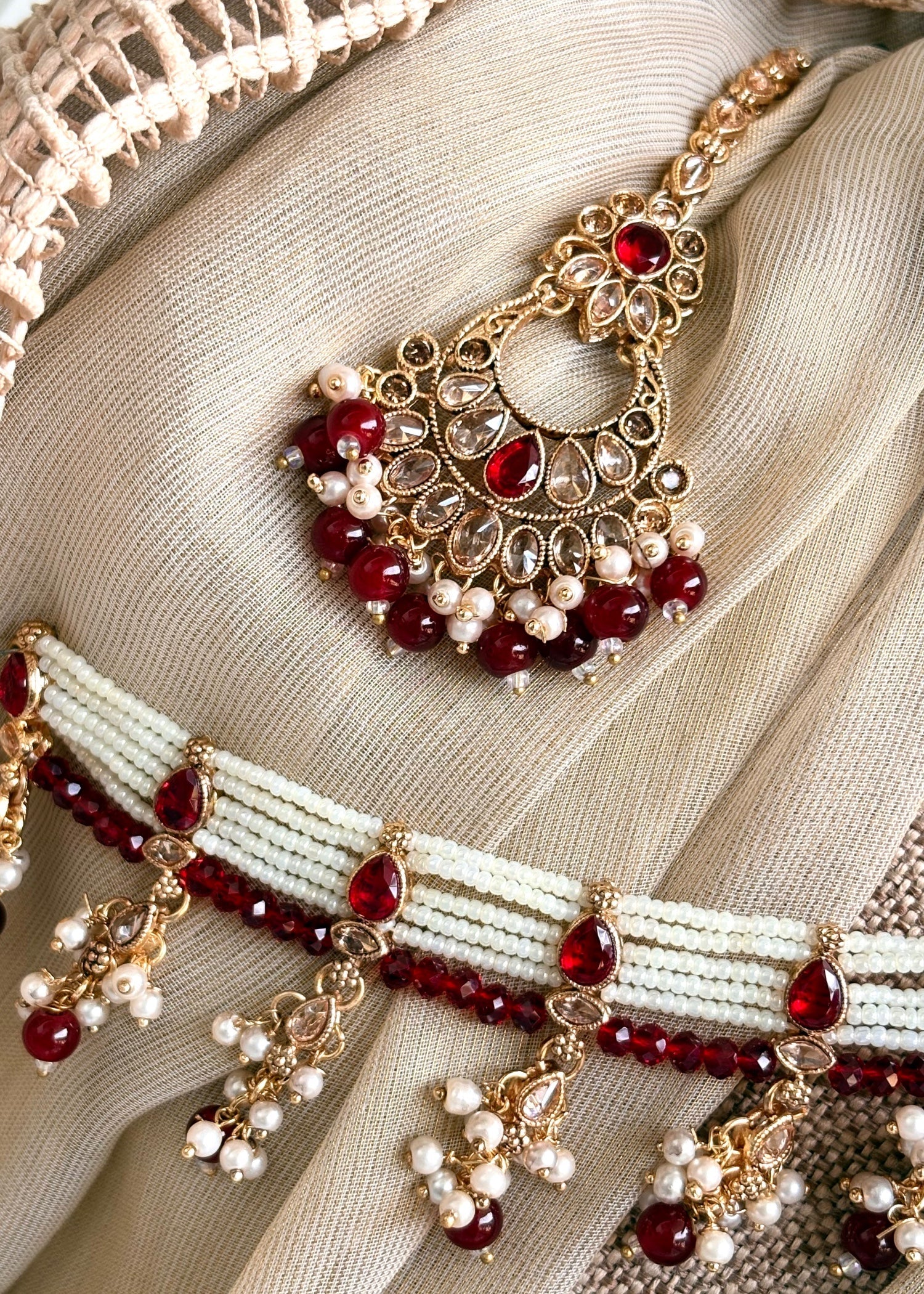 Maroon Metal Choker Set for Women Online in UK USA Canada