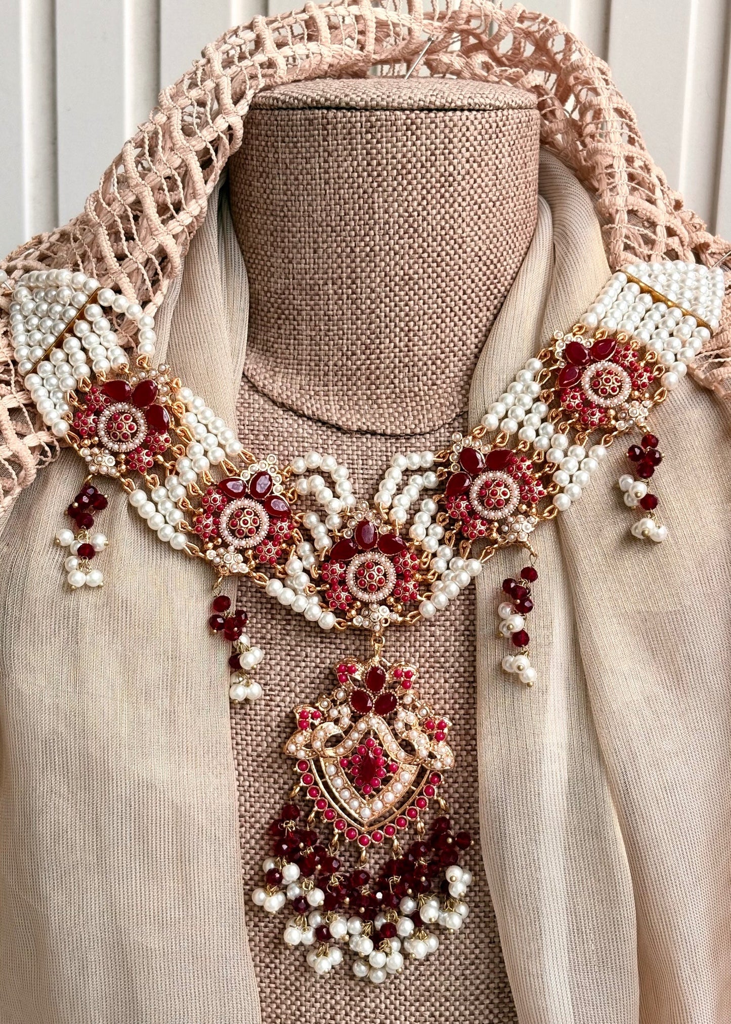 Maroon Necklace and Earrings Set Online in UK USA Canada