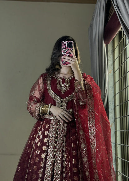 Maroon Net 3 Piece Pakistani Suit Online in Sri Lanka India Australia