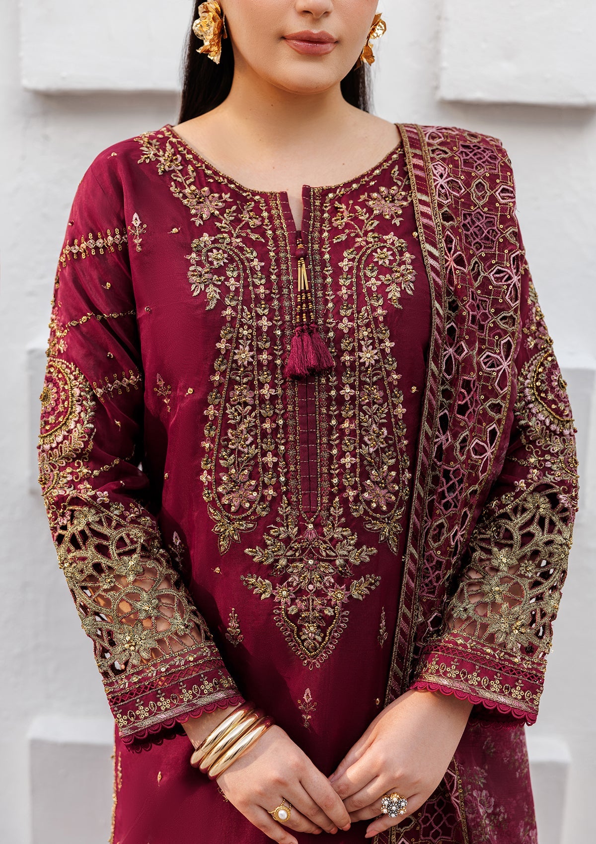 Maroon Organza Embellished Suit Online in UK USA Canada