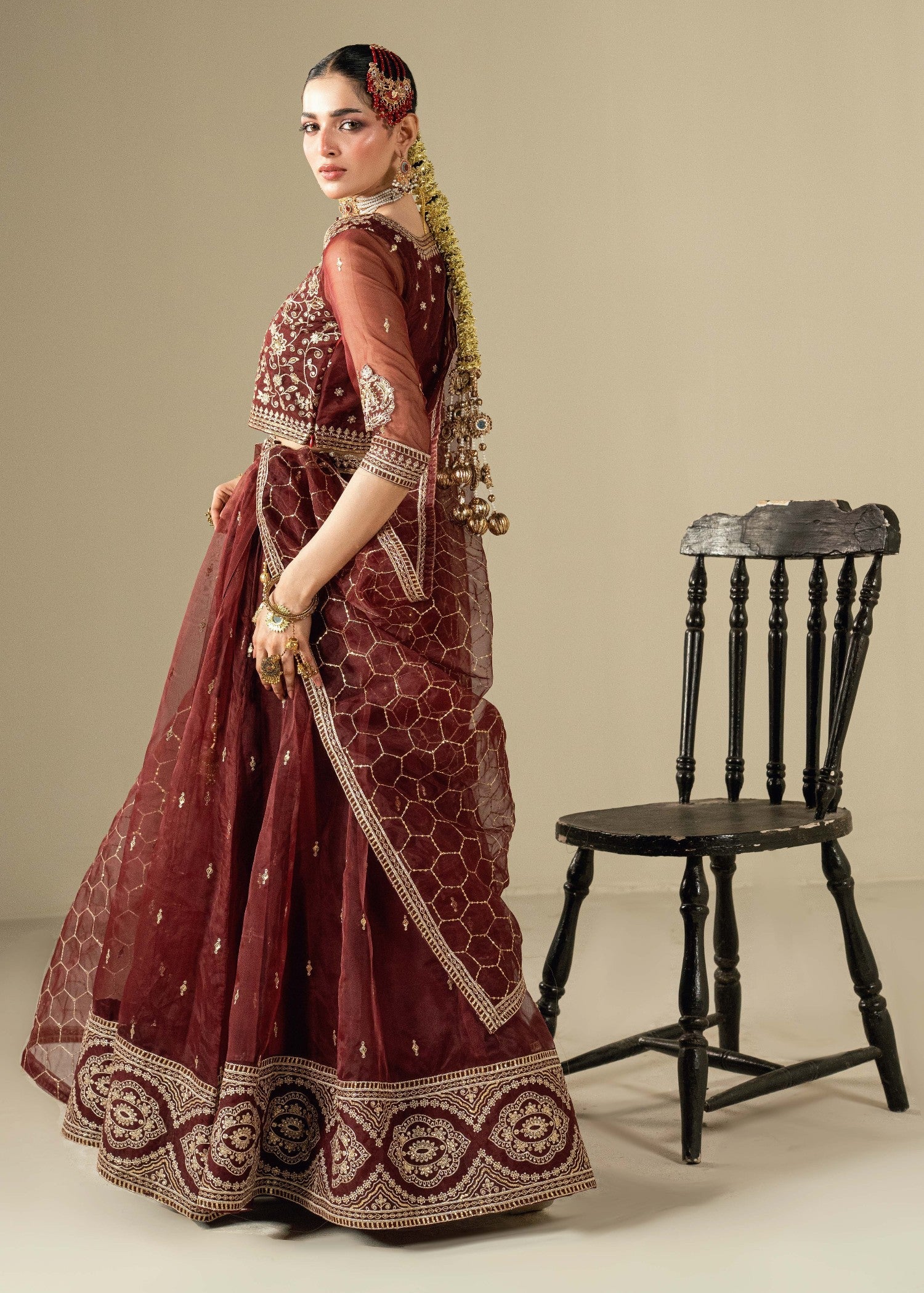 Maroon Organza Embroidered Lehenga Choli Suit Online in KSA Riyadh Saudi Arabia Oman Bahrain Qatar