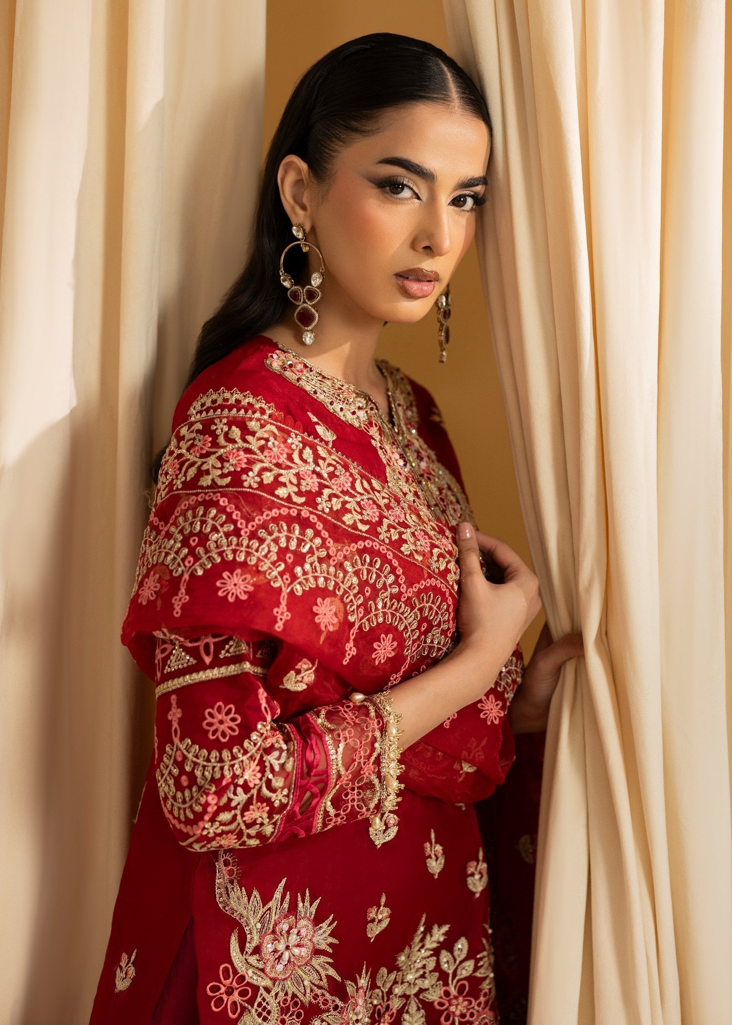 Maroon Organza Embroidered Sharara Suit Online in Dubai UAE Abudhabi Ajman Sharjah