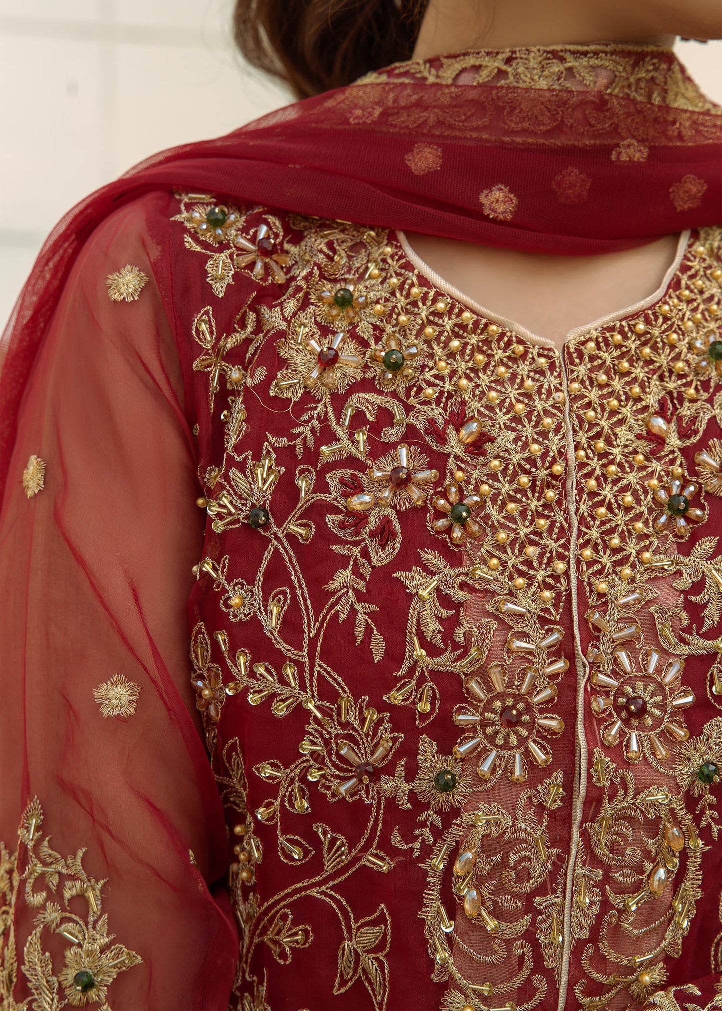 Maroon Organza Front Open Jacket Suit Online in Dubai DXB UAE Abudhabi Meena Bazaar