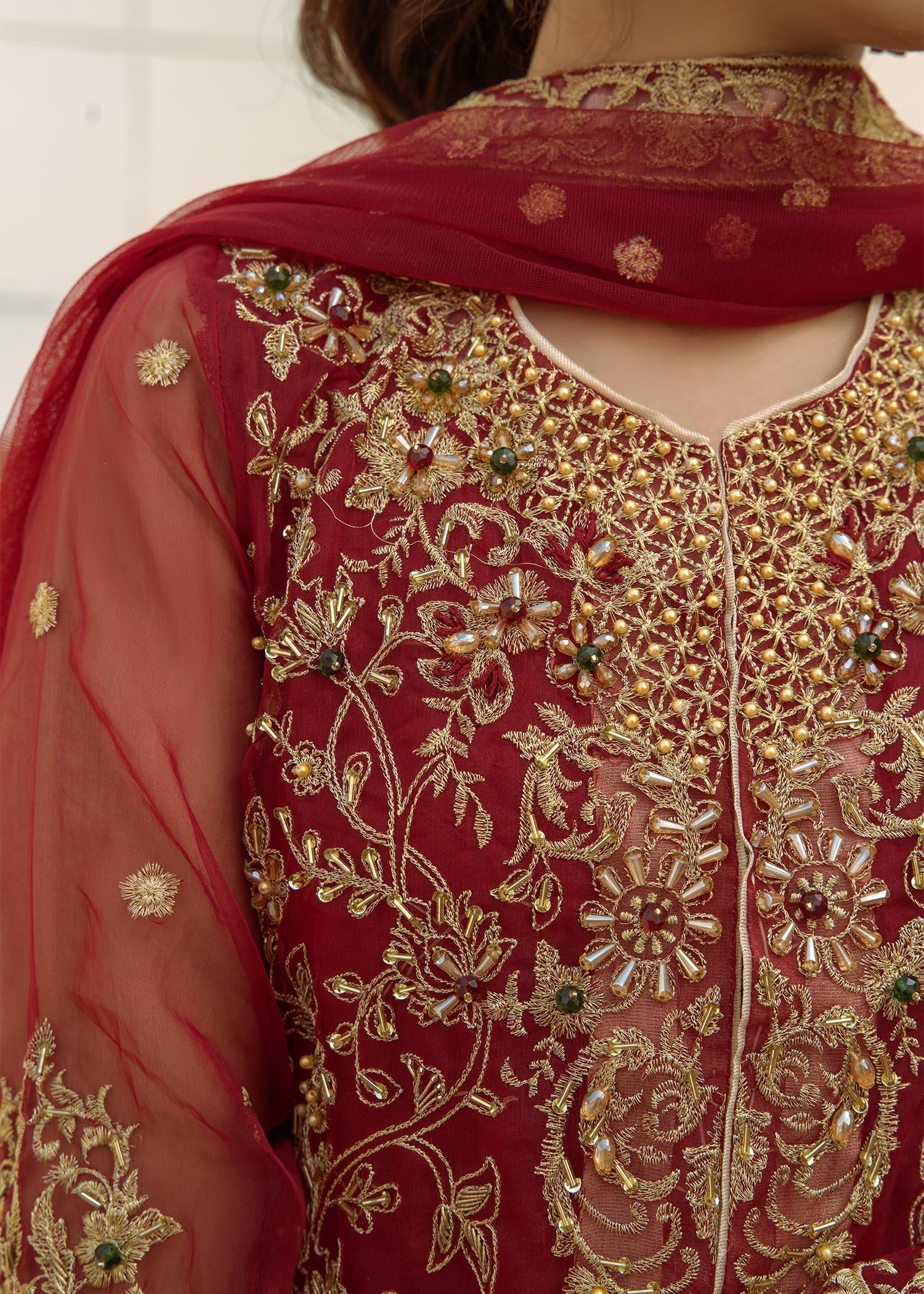 Maroon Organza Front Open Jacket Suit Online in Dubai DXB UAE Abudhabi Meena Bazaar