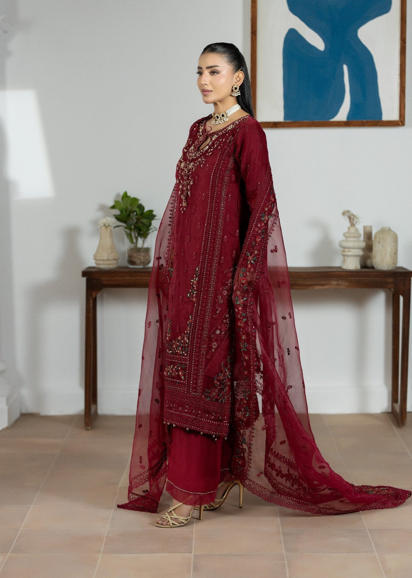 Maroon Organza Partywear Salwar Kameez Online in Dubai UAE Abudhabi Ajman Sharjah