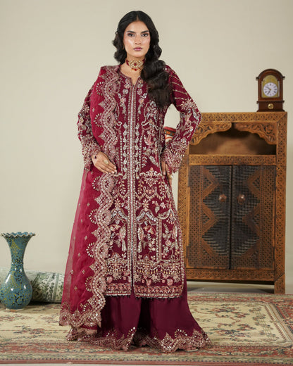 Maroon Organza Plazo Suit for Evening Celebrations Online in Sri Lanka India Australia
