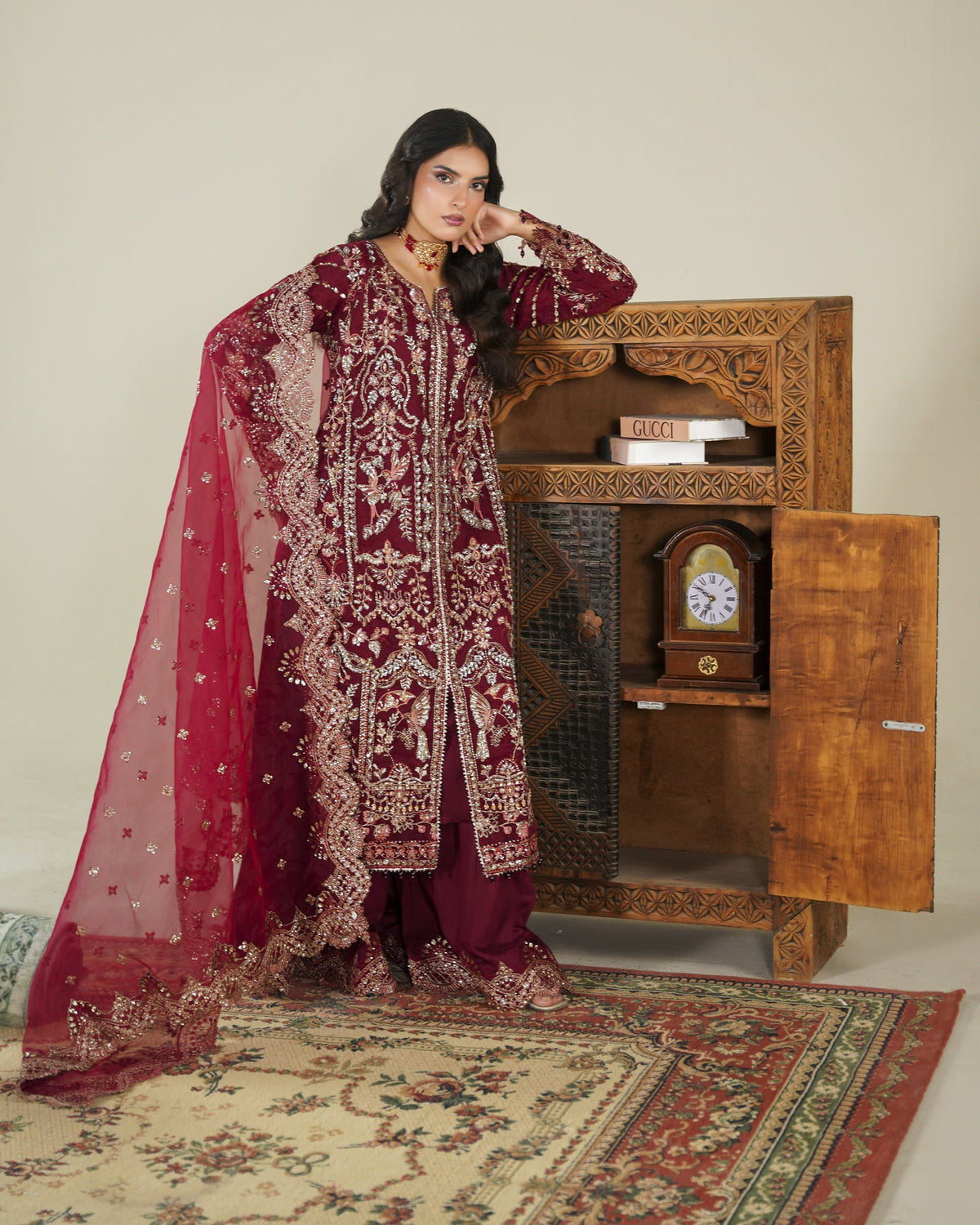 Maroon Organza Ready to Wear Salwar Kameez Online in Dubai DXB UAE Abudhabi Meena Bazaar
