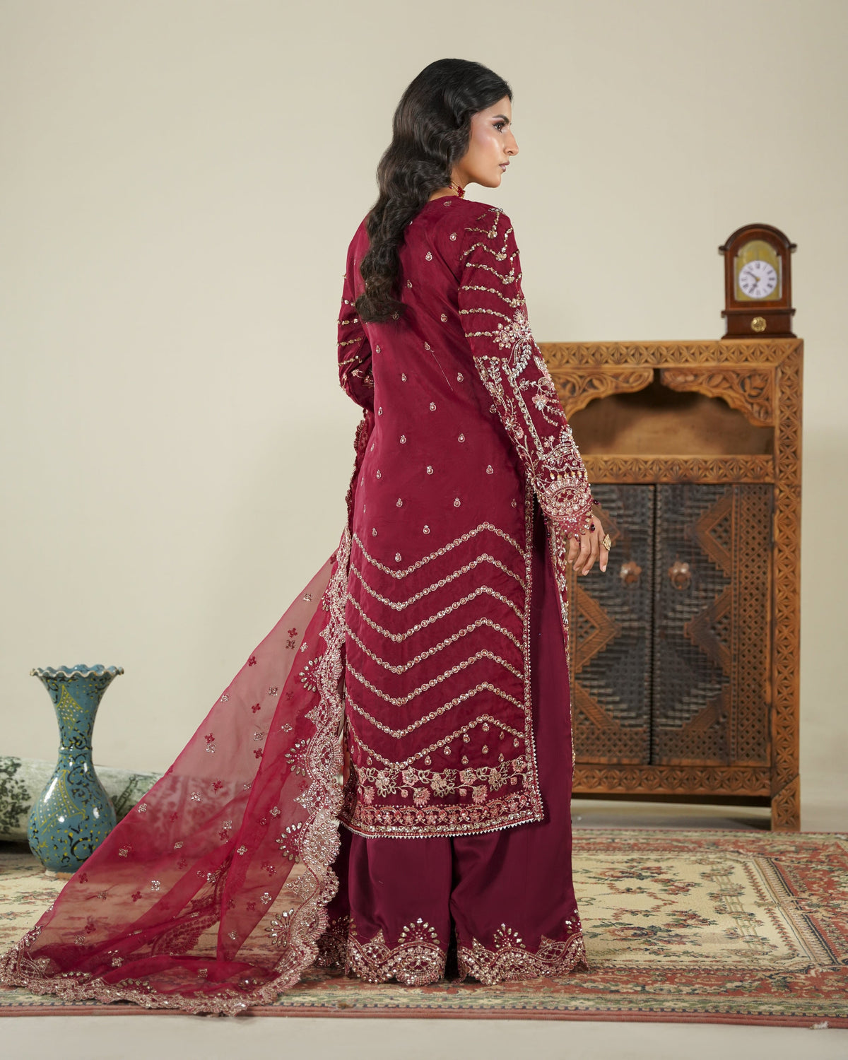 Maroon Organza Salwar Kameez for Formal Gatherings Online in KSA Riyadh Saudi Arabia Oman Bahrain Qatar