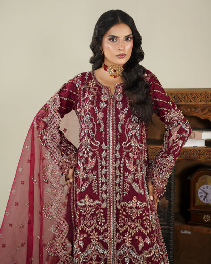 Maroon Organza Salwar Suit for Women Online in KSA Riyadh Saudi Arabia Oman Bahrain Qatar