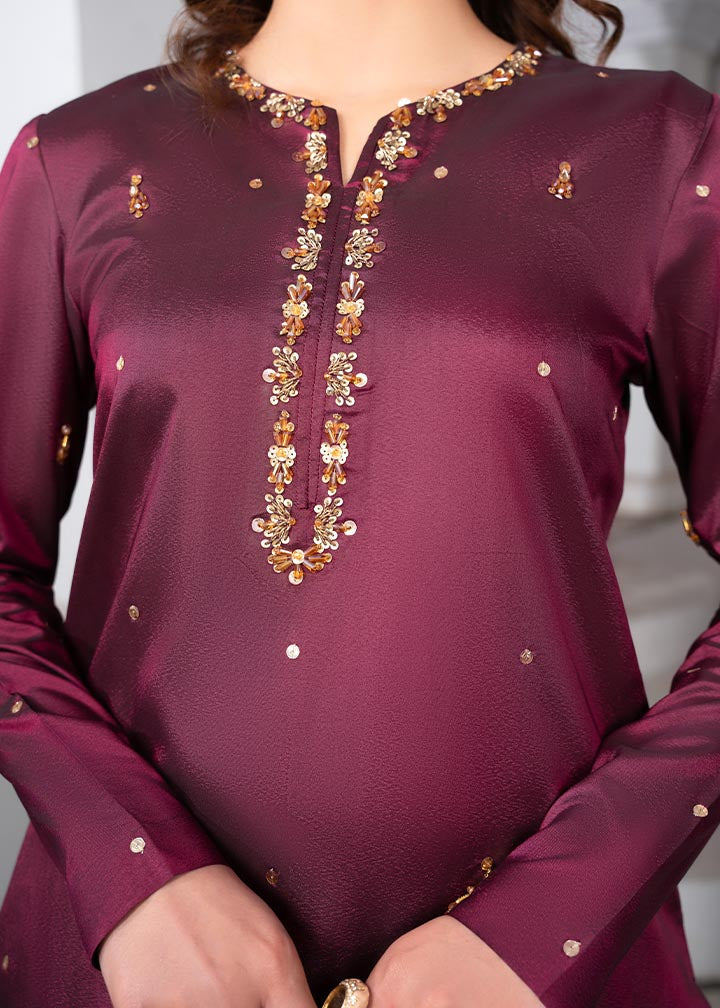 Maroon Pearl Dabka Naqshi Kattan Silk Kurta Online in Sri Lanka India Australia