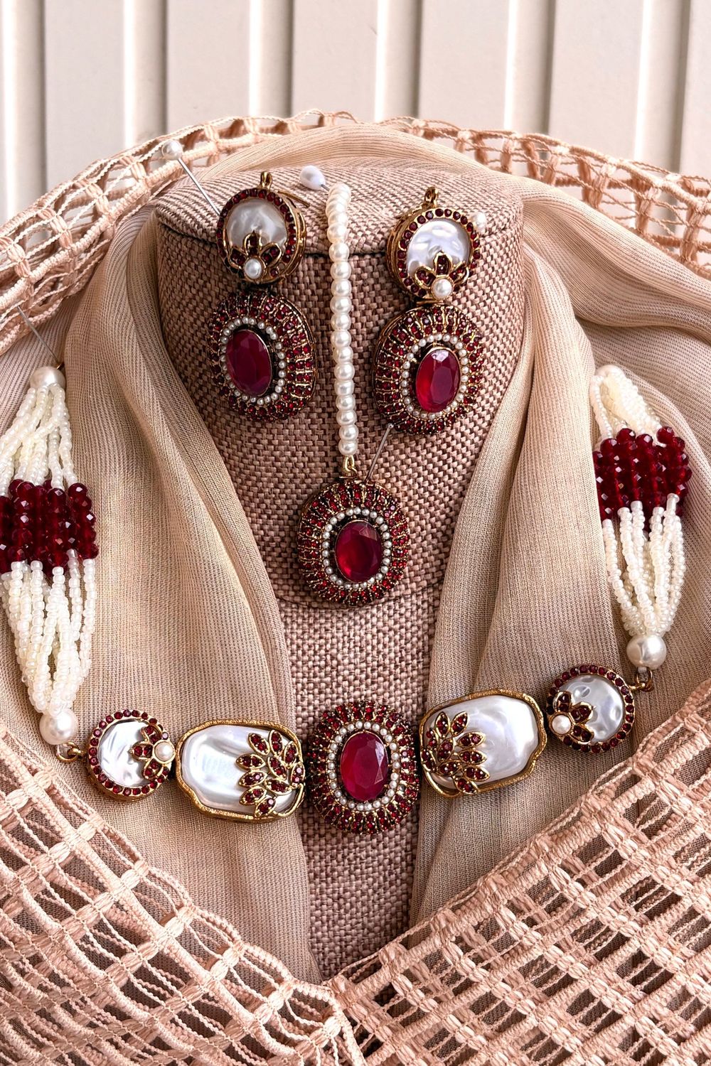 Maroon Pearly Choker Jewellery Set Online in Dubai UAE Abudhabi Ajman Sharjah