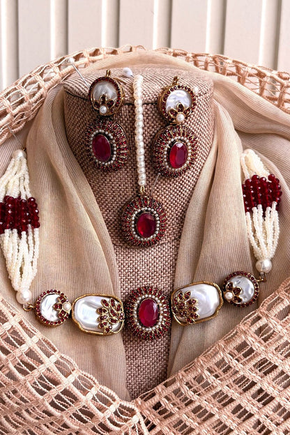 Maroon Pearly Choker Jewellery Set Online in Dubai UAE Abudhabi Ajman Sharjah