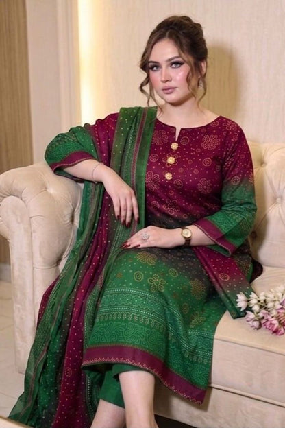 Maroon Printed Lawn Suit Online in Dubai UAE Abudhabi Ajman Sharjah