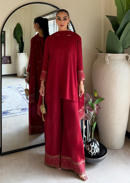 Maroon Raw Silk 3 Piece Designer Salwar Kameez Online in Dubai UAE Abudhabi Ajman Sharjah