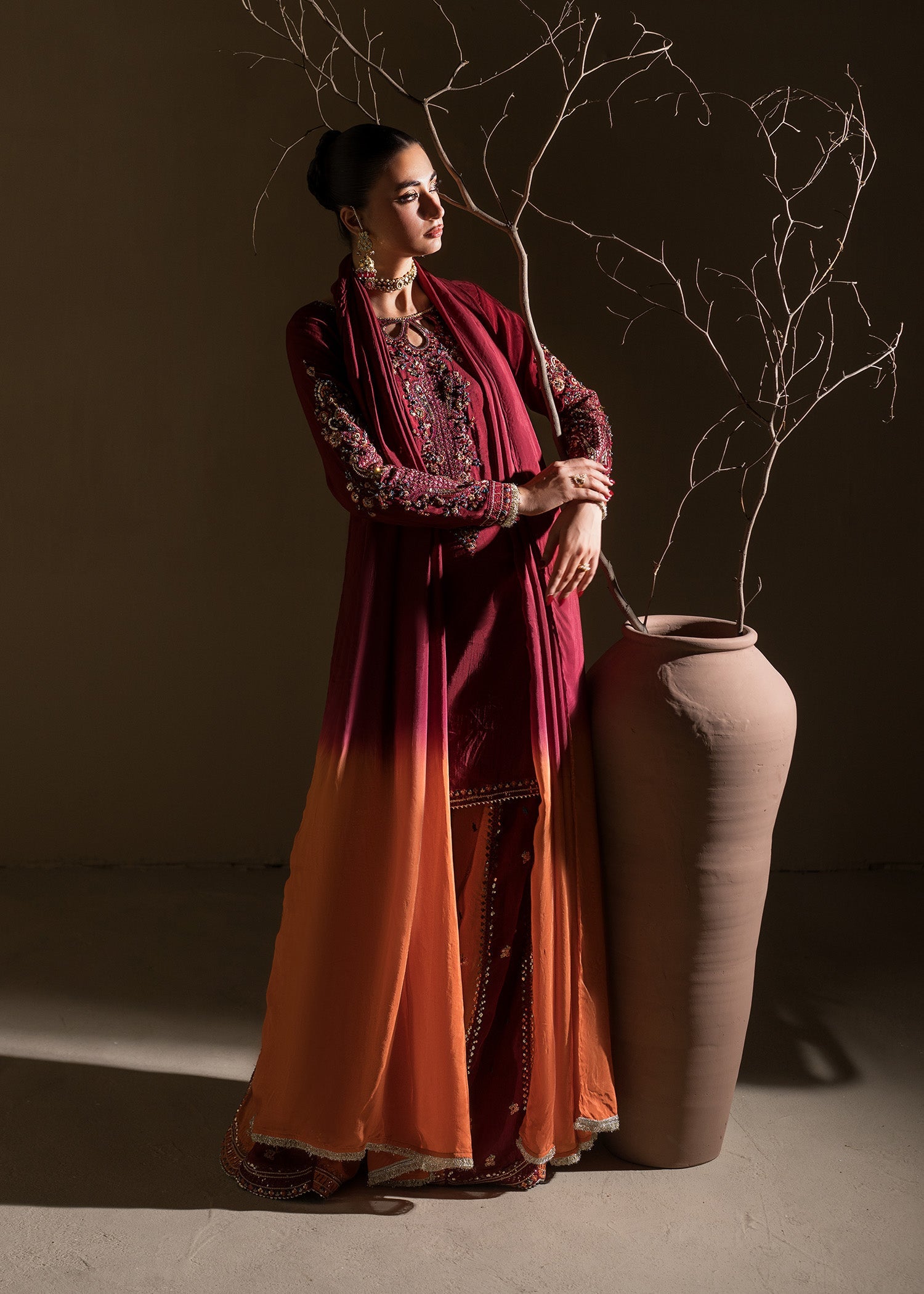 Maroon Raw Silk Party Wear Sharara Online in UK USA Canada