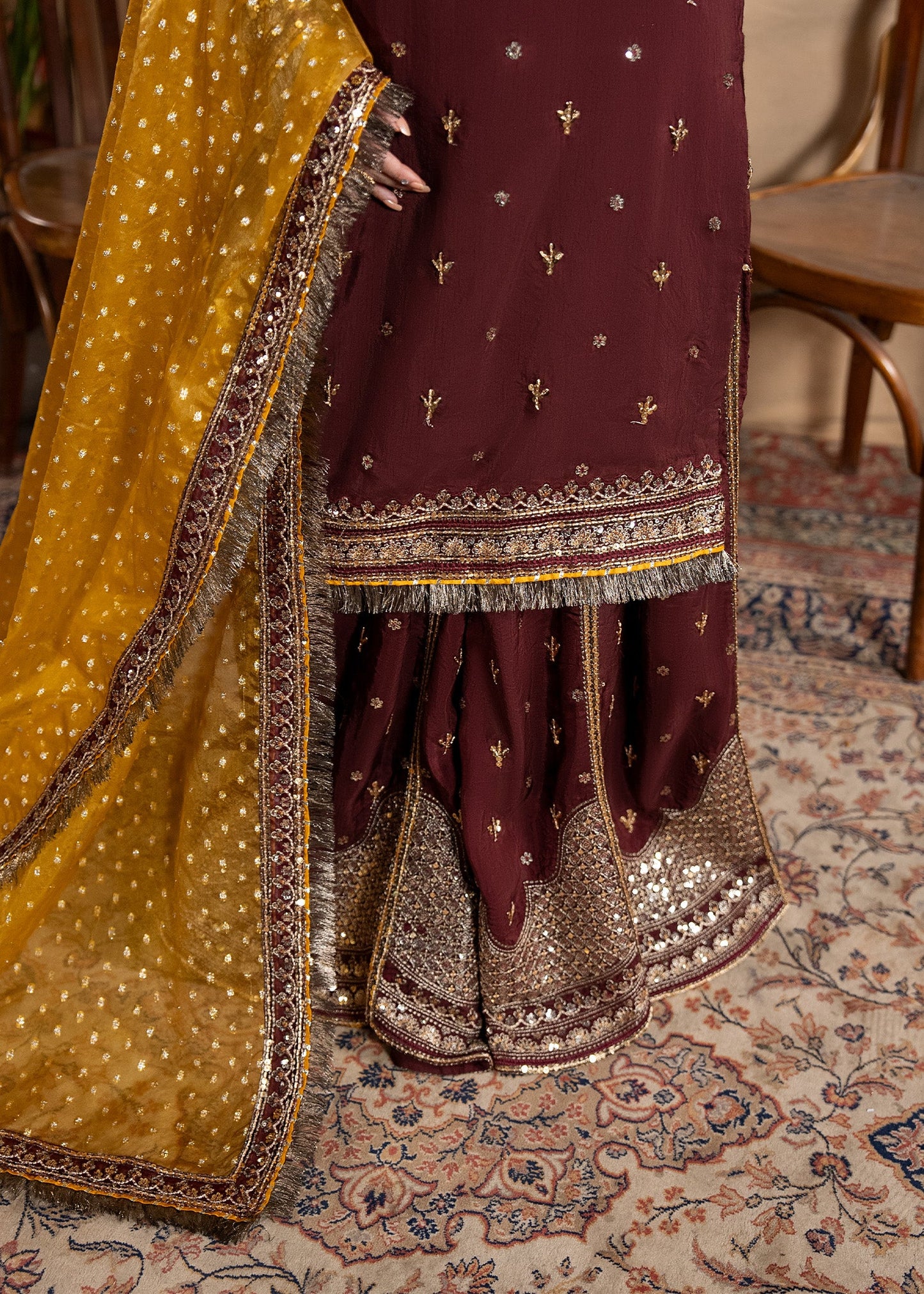 Maroon Raw Silk Sharara Festive Outfit Online in Sri Lanka India Australia