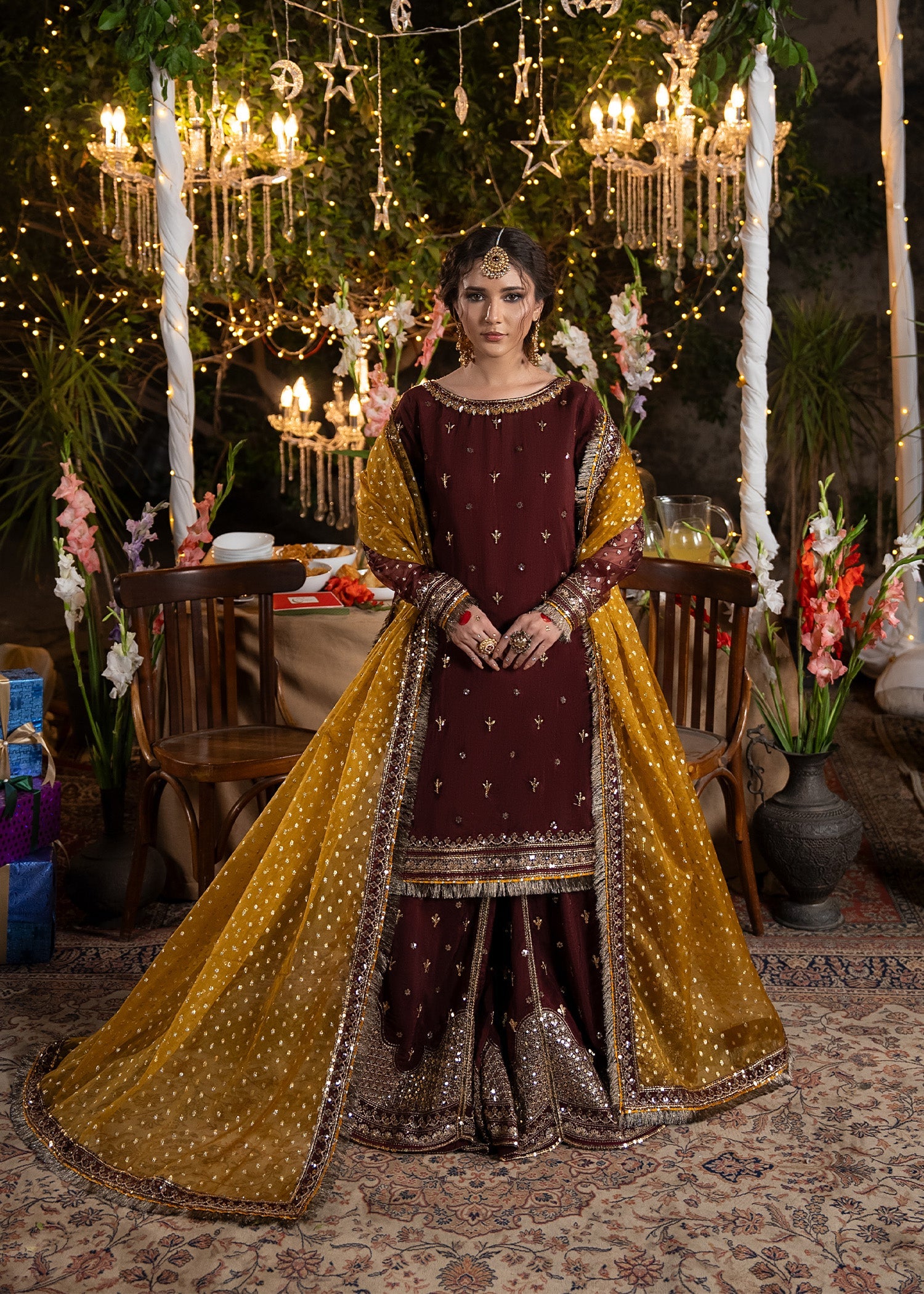 Maroon Raw Silk Sharara Partywear Suit Online in Dubai UAE Abudhabi Ajman Sharjah