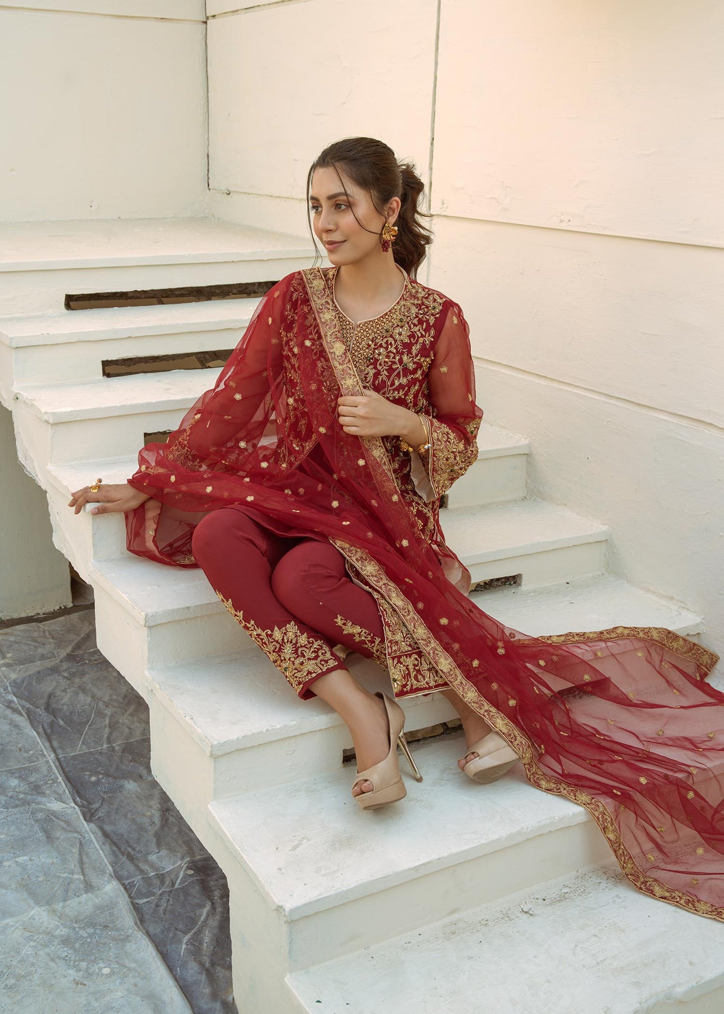 Maroon Raw Silk Trouser Adda Work Suit Online in KSA Riyadh Saudi Arabia Oman Bahrain Qatar