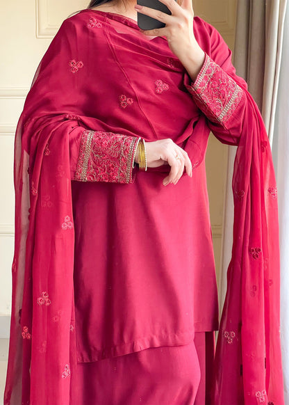 Maroon Sequence Tilla Work Raw Silk Pakistani Suit Online in Sri Lanka India Australia