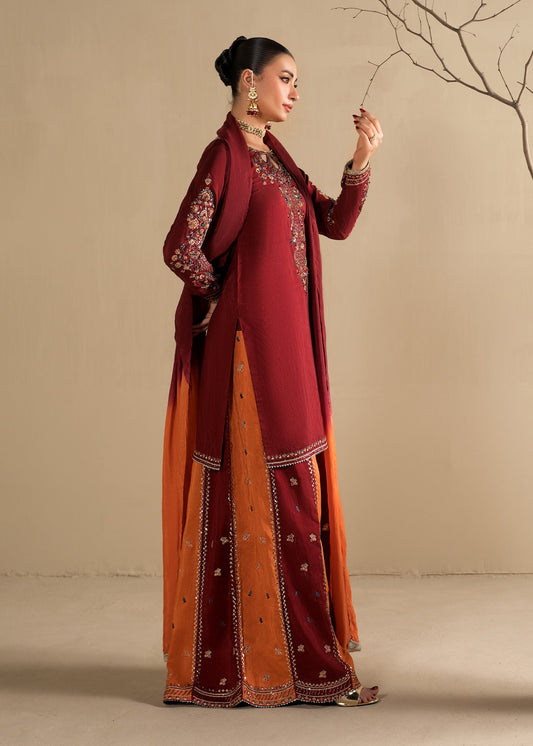 Maroon Sharara Gharara with Heavy Embroidery Online in UK USA Canada