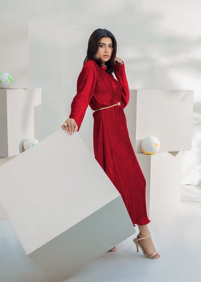 Maroon Silk Charmeuse Cowl Neck Co-ord Set Online in UK USA Canada
