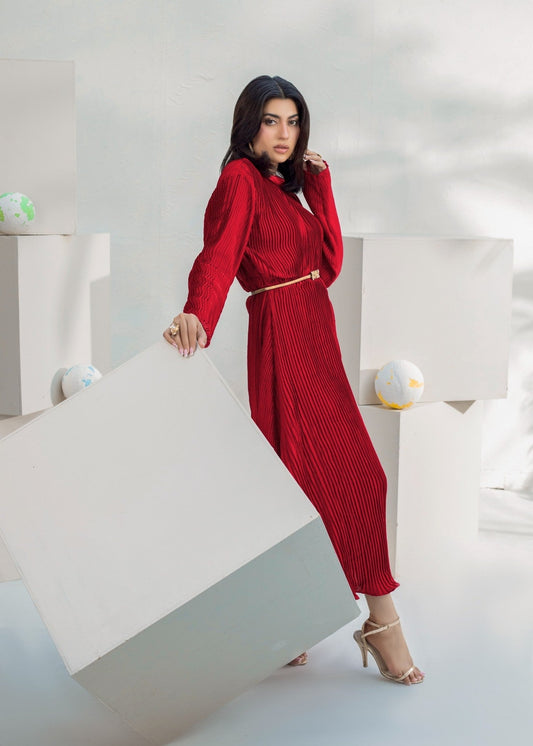 Maroon Silk Charmeuse Cowl Neck Co-ord Set Online in UK USA Canada