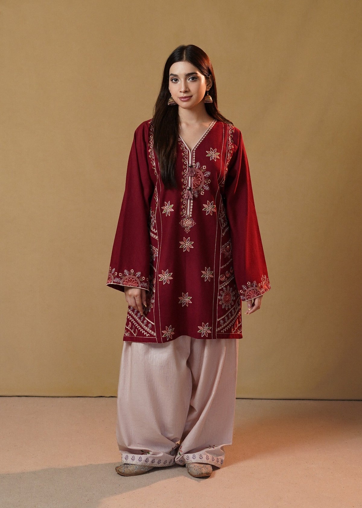 Maroon Slub Khaddar Kurta Set for Daily Wear Online in Sri Lanka India Australia