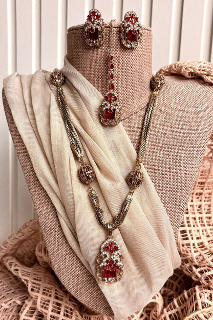 Maroon Stone Work Antique Turkish Malaa Necklace Set Online in Dubai UAE Abudhabi Ajman Sharjah