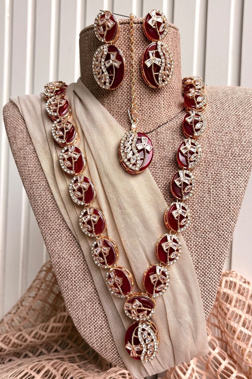 Maroon Stone Work Bridal Jewellery Set Online in Dubai UAE Abudhabi Ajman Sharjah