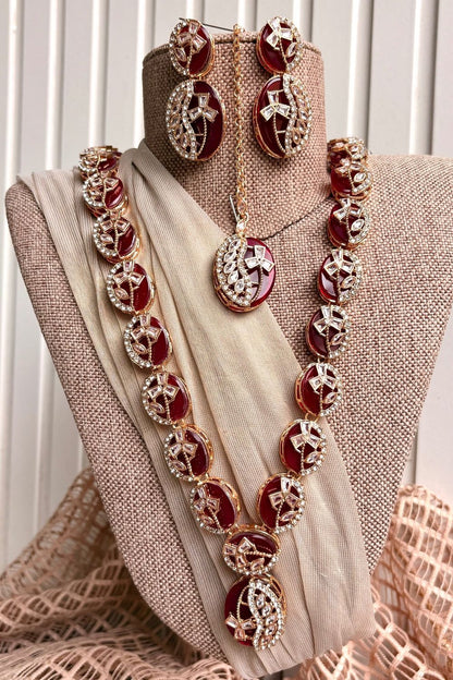 Maroon Stone Work Bridal Jewellery Set Online in Dubai UAE Abudhabi Ajman Sharjah