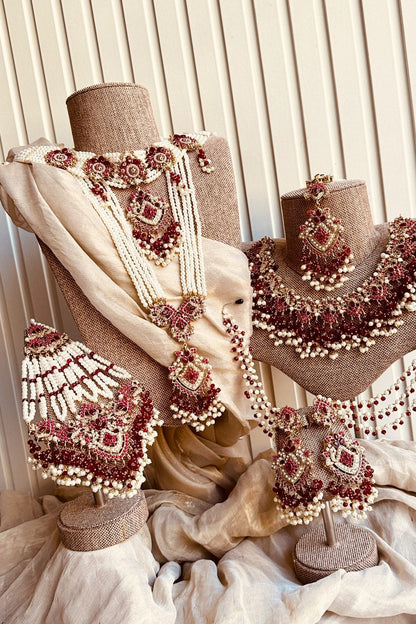 Maroon Stone Work Bridal Jewellery Set Online in Dubai UAE Abudhabi Ajman Sharjah