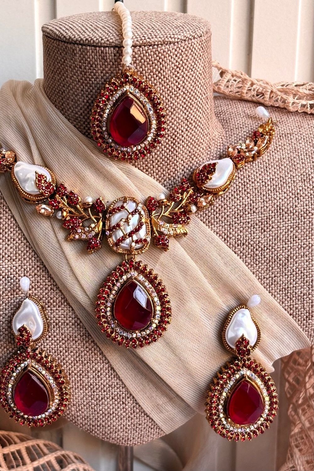 Maroon Stone Work Jewellery Set Online in Dubai UAE Abudhabi Ajman Sharjah