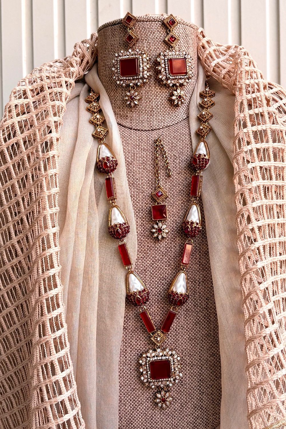 Maroon Stone Work Malaa Jewellery Set Online in Dubai UAE Abudhabi Ajman Sharjah