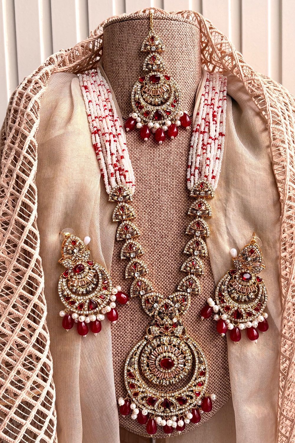 Maroon Stone Work Malaa Necklace Set Online in Dubai UAE Abudhabi Ajman Sharjah