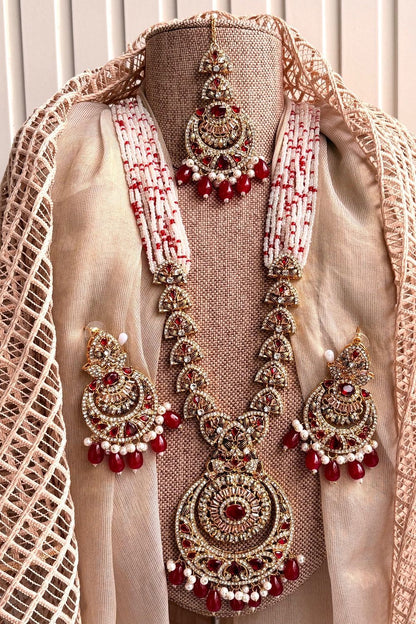 Maroon Stone Work Malaa Necklace Set Online in Dubai UAE Abudhabi Ajman Sharjah