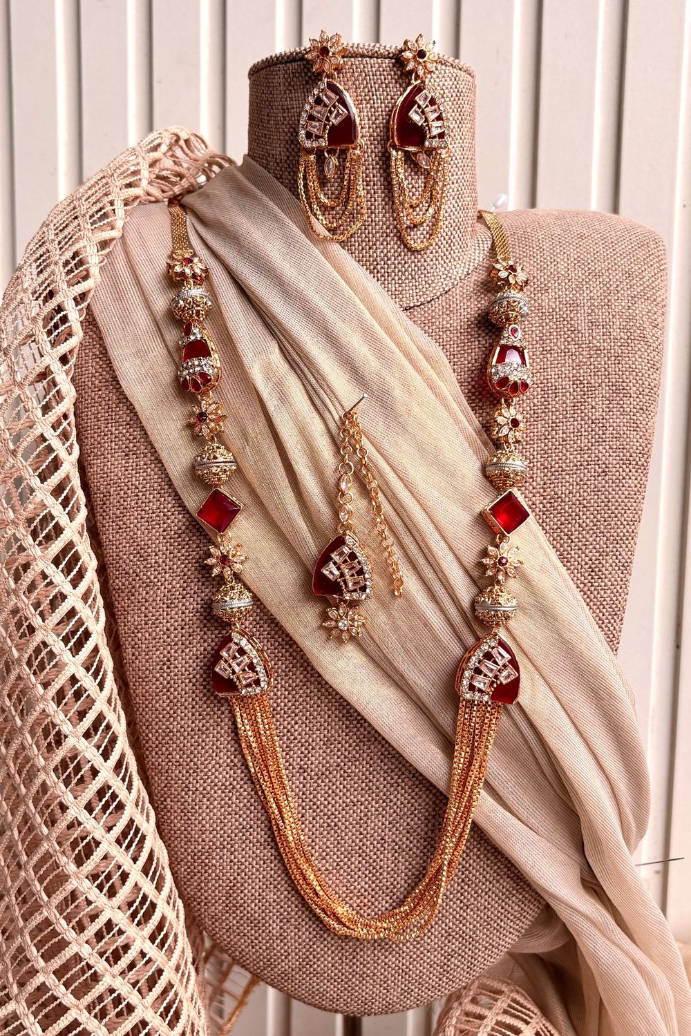 Maroon Turkish Malaa Bridal Jewellery Set Online in Dubai UAE Abudhabi Ajman Sharjah