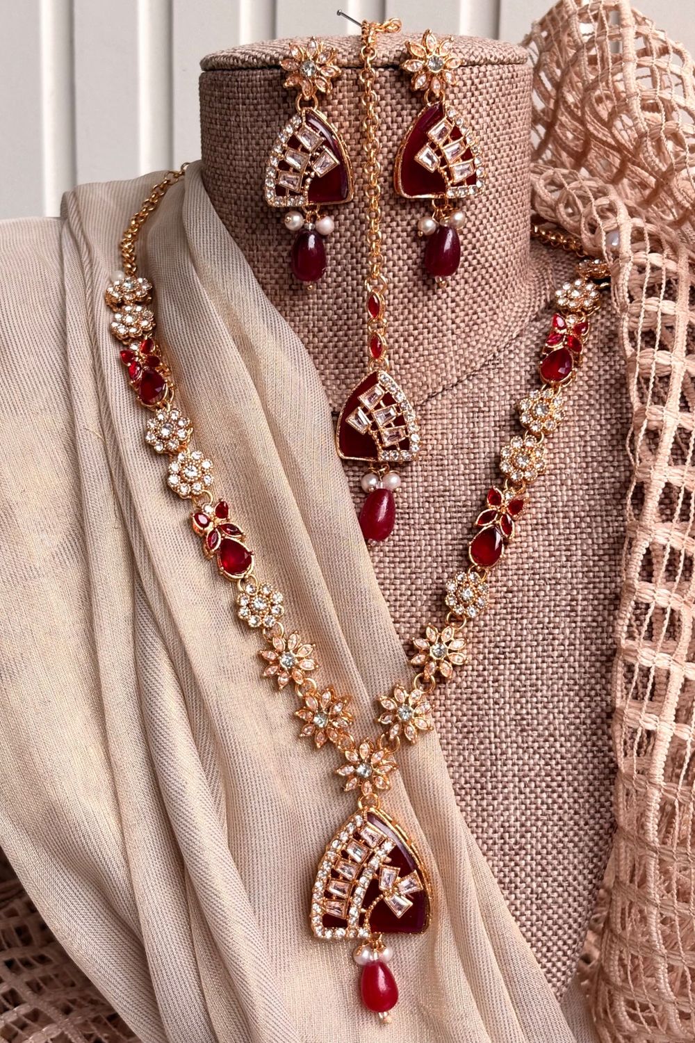 Maroon Turkish Malaa Stone Work Jewellery Set Online in Dubai UAE Abudhabi Ajman Sharjah