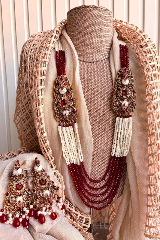 Maroon Turkish Stone Work Bridal Jewellery Set Online in Dubai UAE Abudhabi Ajman Sharjah