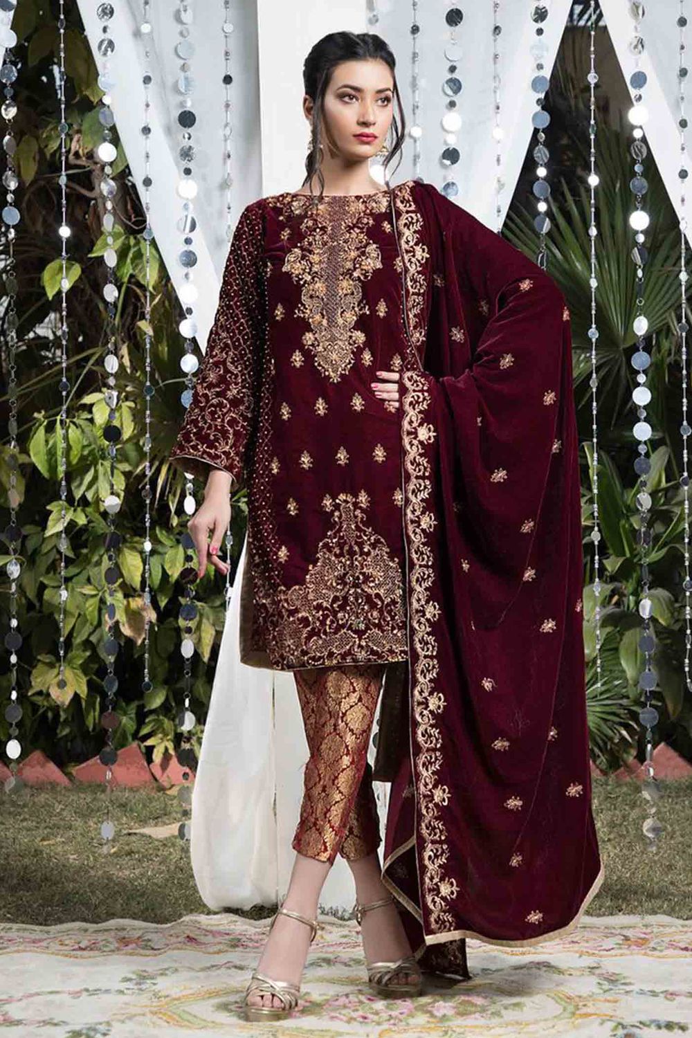 Maroon Velvet Embellished Wedding Suit Online in Dubai UAE Abudhabi Ajman Sharjah