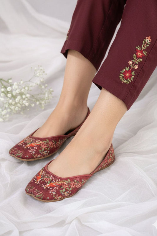 Maroon Velvet Embroidered Khussa Online in Dubai UAE Abudhabi Ajman Sharjah