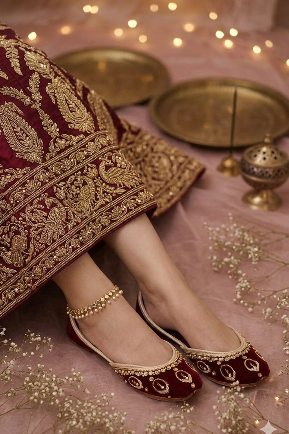 Maroon Velvet Embroidered Khussa Online in Dubai UAE Abudhabi Ajman Sharjah