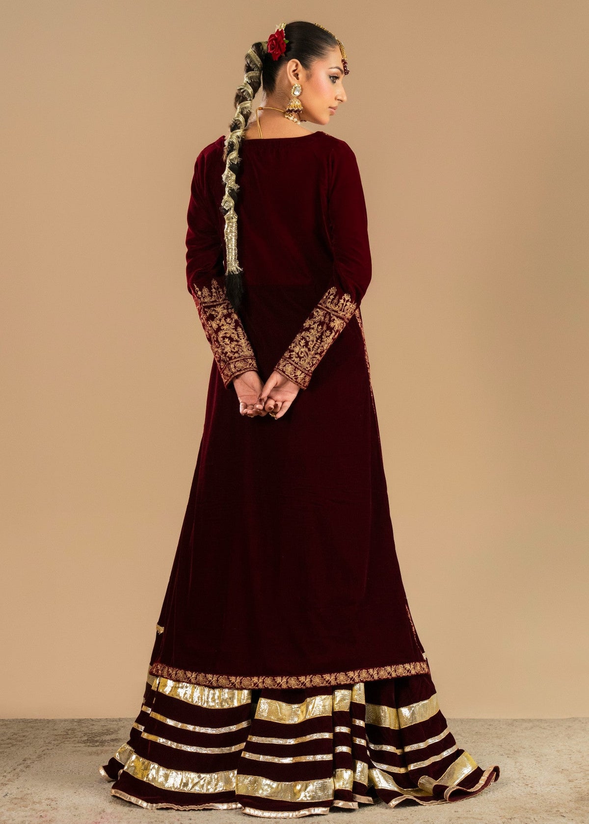 Maroon Velvet Embroidered Lehenga Choli Online in Sri Lanka India Australia