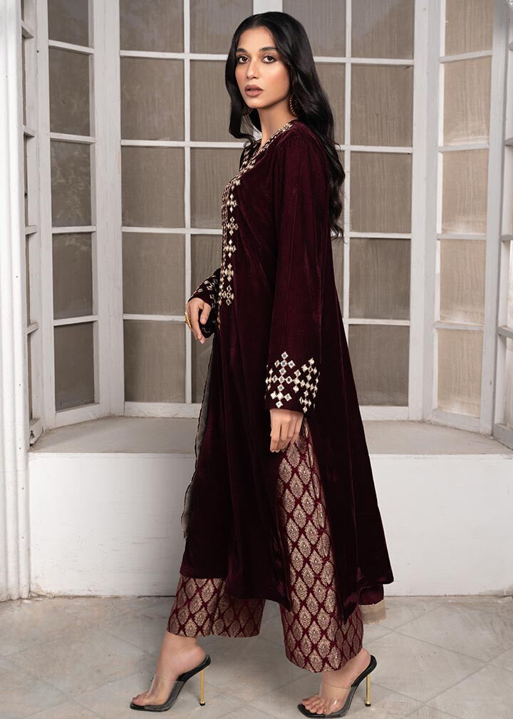 Maroon Velvet Festive Wear Salwar Suit Online in Sri Lanka India Australia