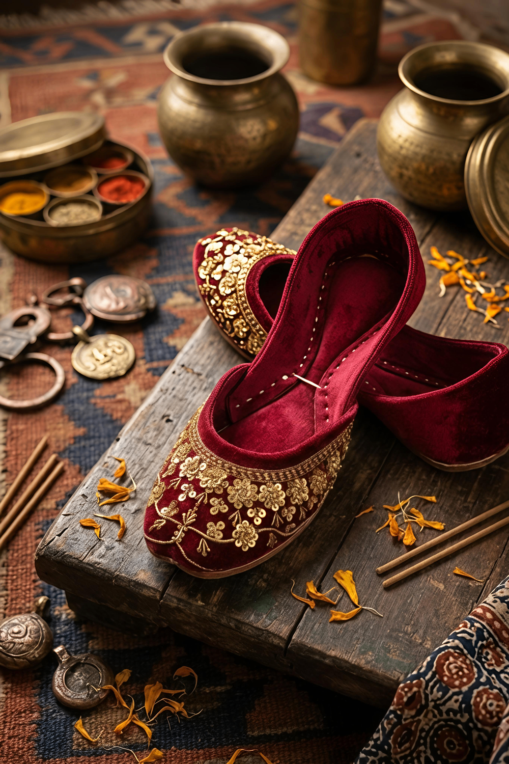 Maroon Velvet Khussa Ladies Ethnic Shoes Online in Dubai UAE Abudhabi Ajman Sharjah