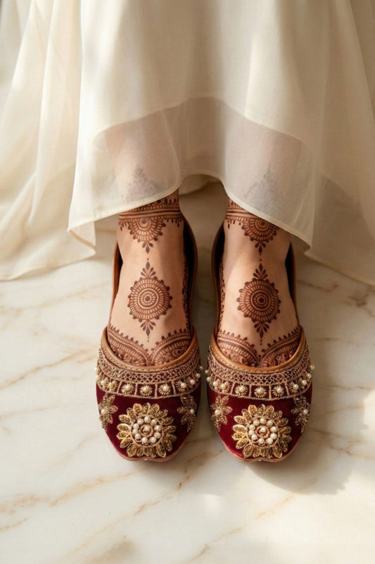 Maroon Velvet Khussa Online in Dubai UAE Abudhabi Ajman Sharjah