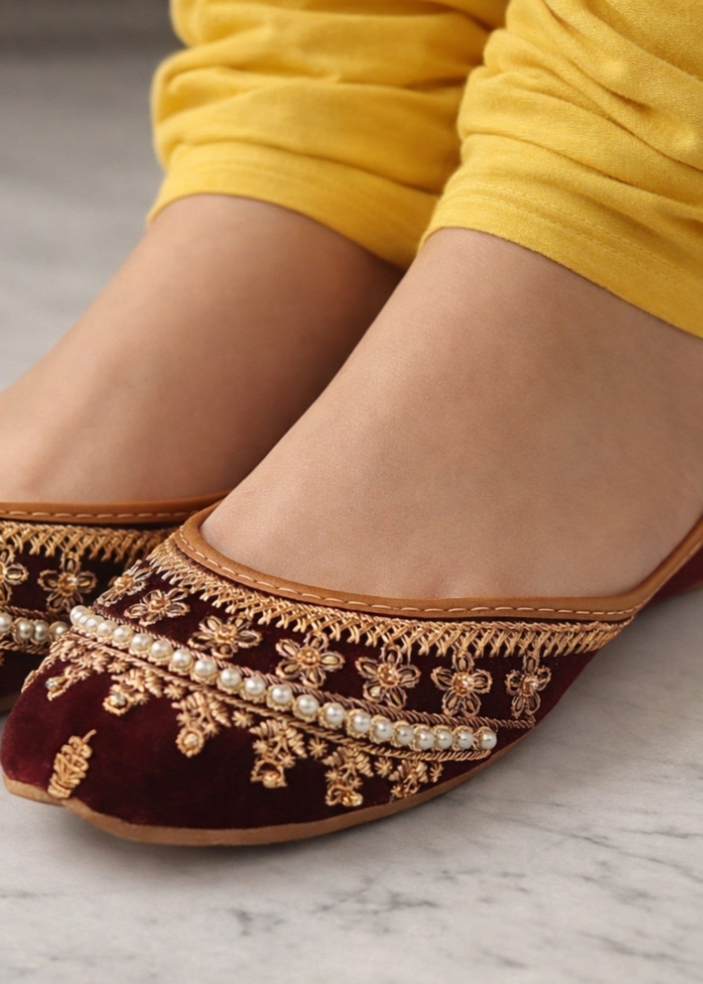 Maroon Velvet Kolhapuri Jutti Online in Sri Lanka India Australia